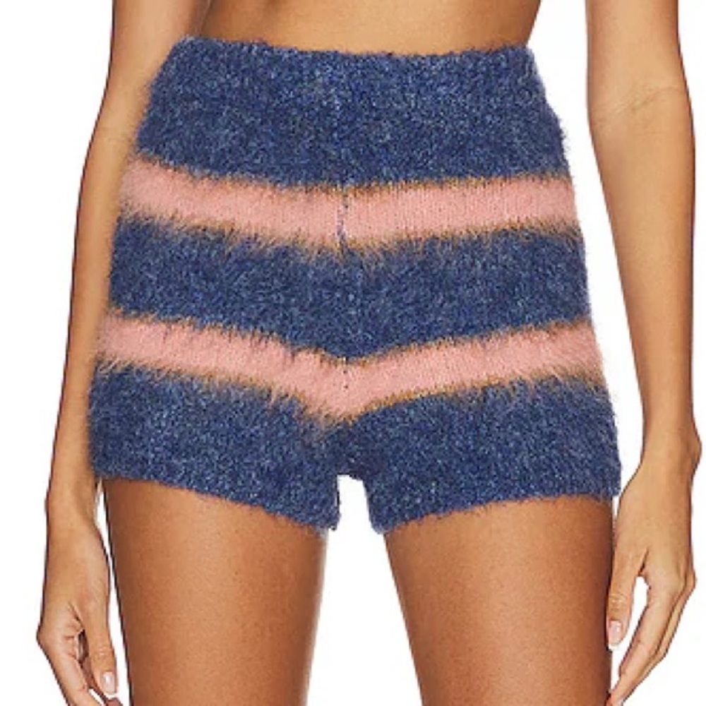 L*Space Montauk Blue and Pink Striped Casual Wool Blend Knit Shorts Medium